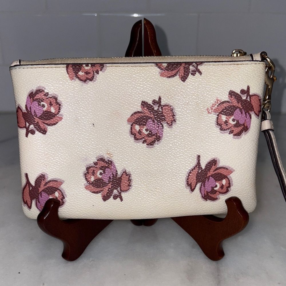 Coach Wristlet Bag Purse Floral Cross Grain Leather Pink Clutch Pouch Wallet - Picture 4 of 13